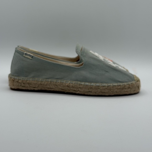 Soludos La Vie En Rosé Embroidered Espadrille Flats Blue Canvas Slip-On Shoes - Picture 13 of 16